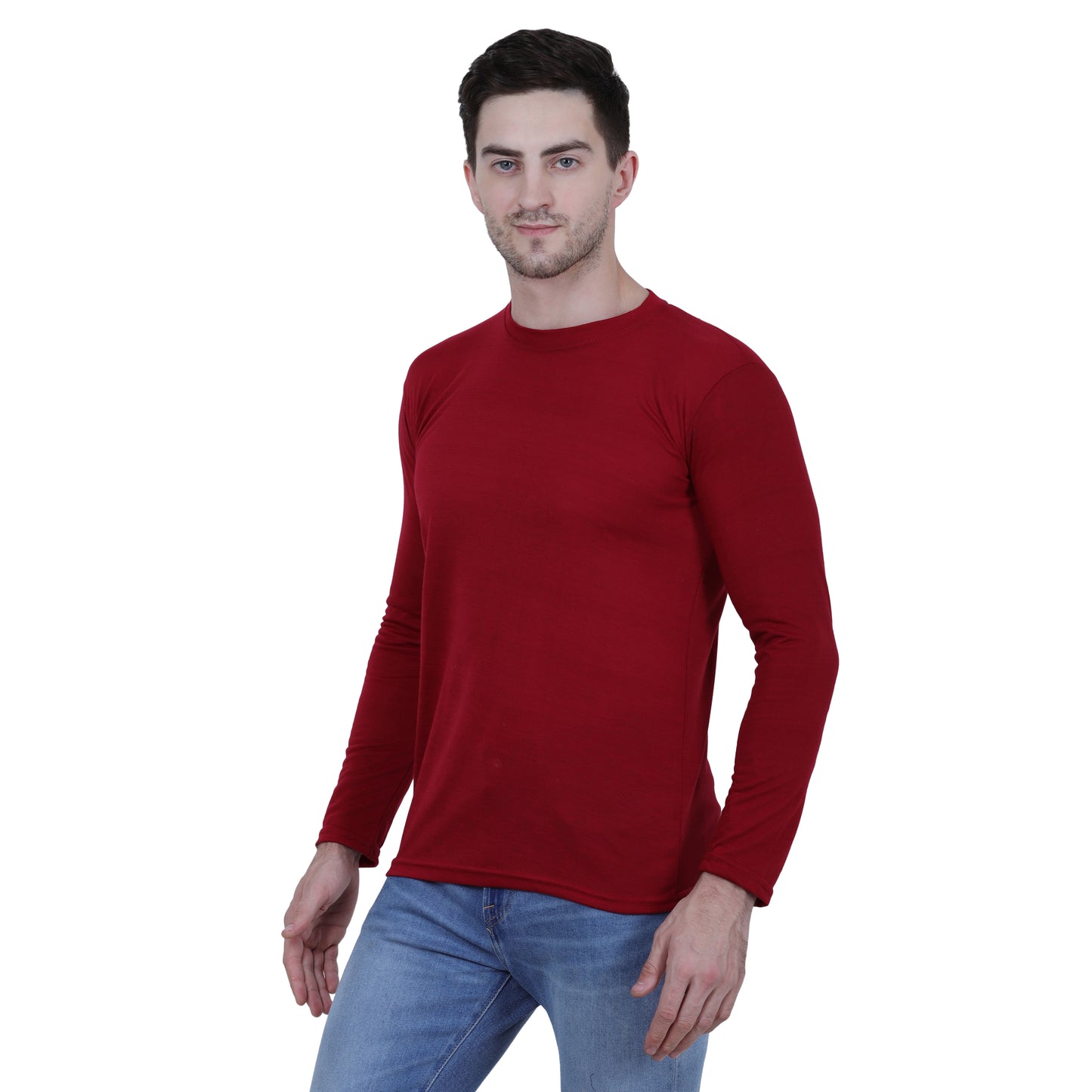 Cotton Solid Round Neck Full Sleeves Tshirt For Men's (Pack of 2)