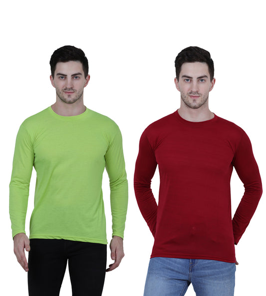 Cotton Solid Round Neck Full Sleeves Tshirt For Men's (Pack of 2)